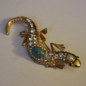 Vintage Signed Kenneth Jay Lane Jackie O Reptile Lizard Gecko Brooch Pin